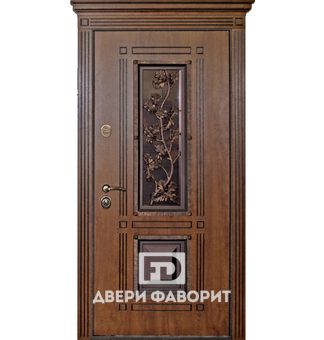 Дверь в коттедж со стеклом и ковкой (ветка дуба)