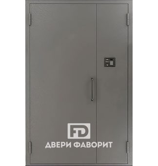 двустворчатая дверь для подъезда с домофоном и ручкой скобой