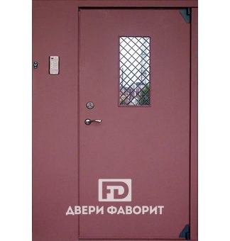 стальная дверь с боковой вставкой, стеклом, решеткой и домофоном