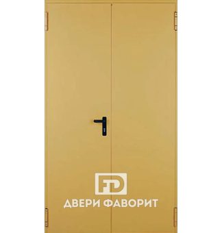 двухстворчатая металлическая дверь в подъезд с цинкогрунтом желтого цвета