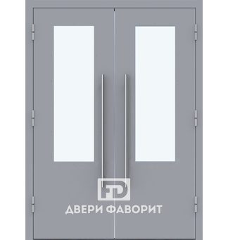 дверь с двумя стеклянными вставками окрашена цинкогрунтом для подъезда