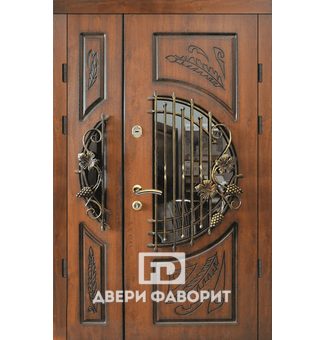 Дверь двухстворчатая (терморазрыв) со стеклом и ковкой