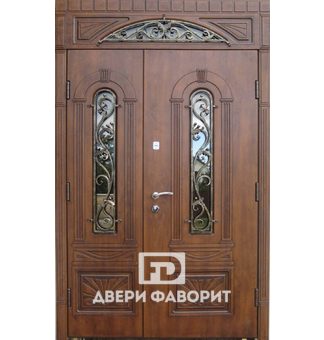 Стальная парадная дверь с верхней вставкой