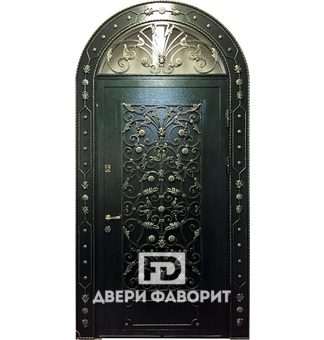 Дверь арочная со стеклом и ковкой