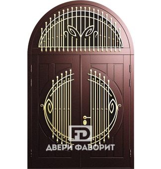 Элитная арочная дверь со стеклом и ковкой